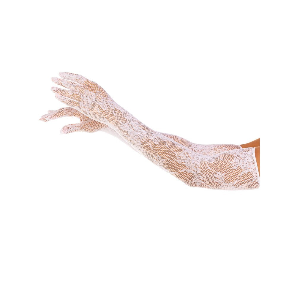 Leg Avenue Opera Floral Gloves White | Front View | "White floral gloves - front view"