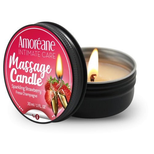 Amoreane Massage Candle Sparkling Strawberry | Main View | "strawberry scented massage oil candle - main view"