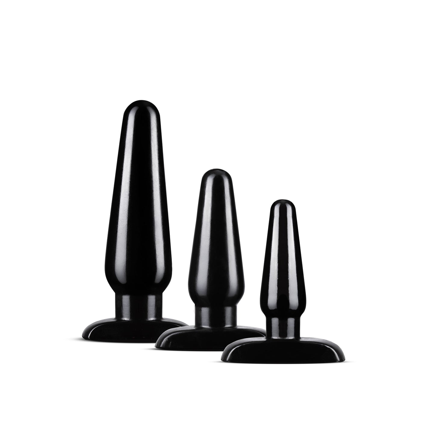 Anal-Adventures-Basic-Plug-Kit-Black|Front|"graduated anal plug training set in black - front view"