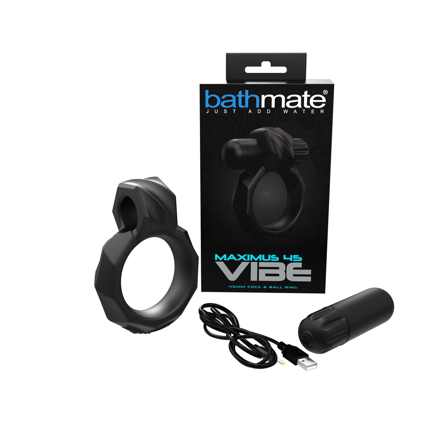 Bathmate Maximus Vibe 45 Vibrating Cock and Ball Ring|Front View|"45mm vibrating cock and ball ring - front view"