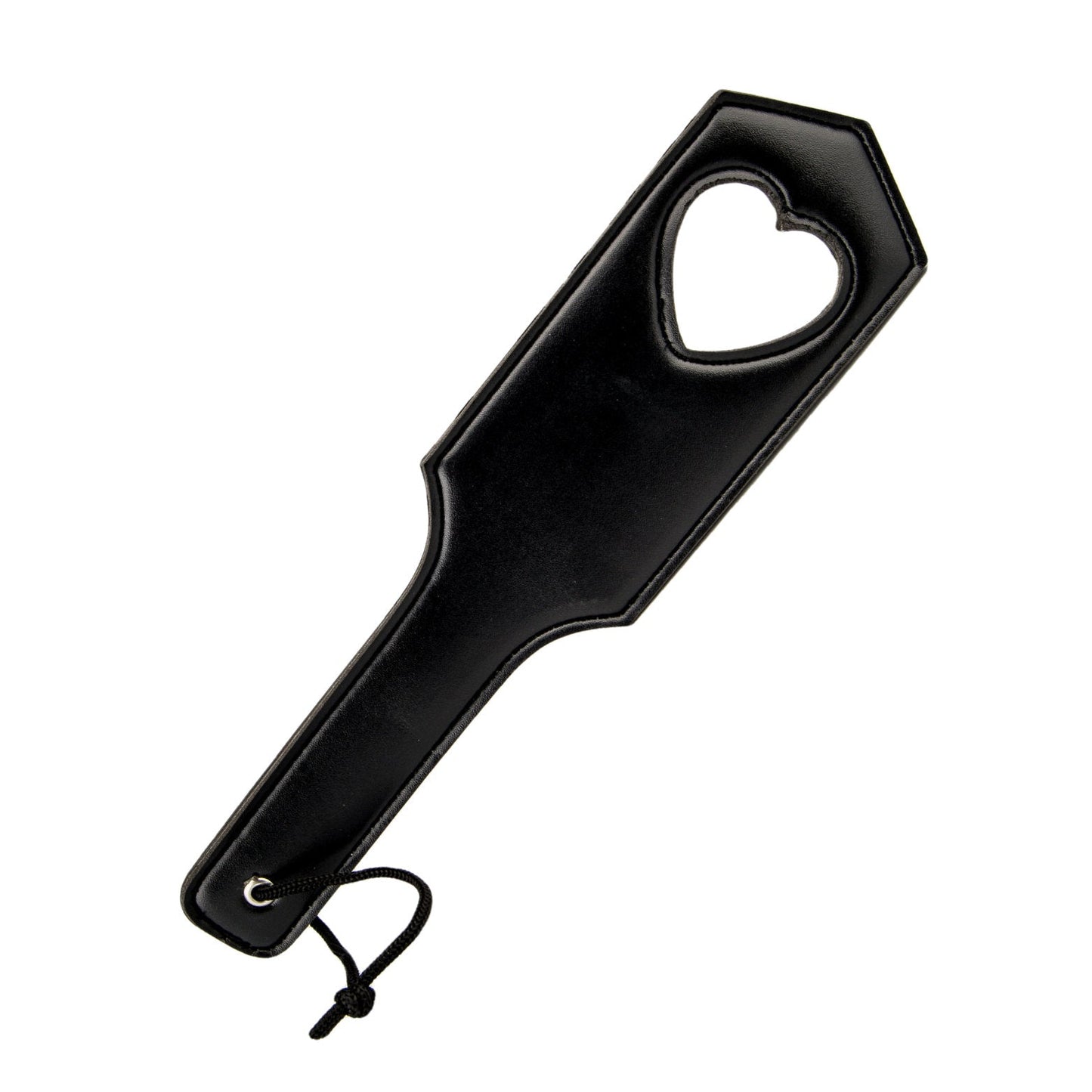 Bound-To-Please-Love-Slapper-Paddle|Front View|"love themed leather slapper paddle in black - front view"