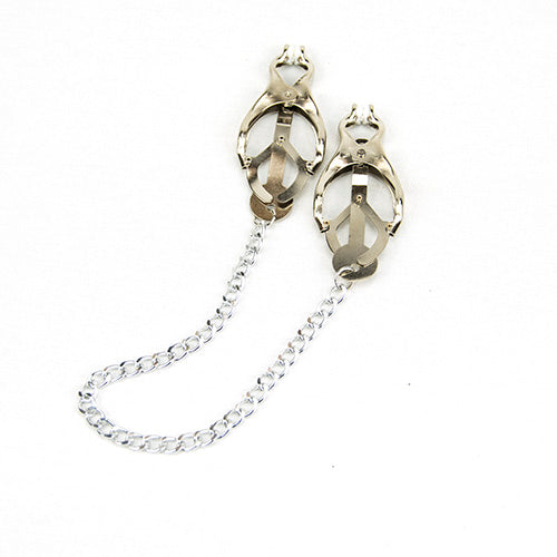 Bound to Please Squeezer Teaser Clover Nipple Clamps with Chain | Front View | Connected nipple clamps