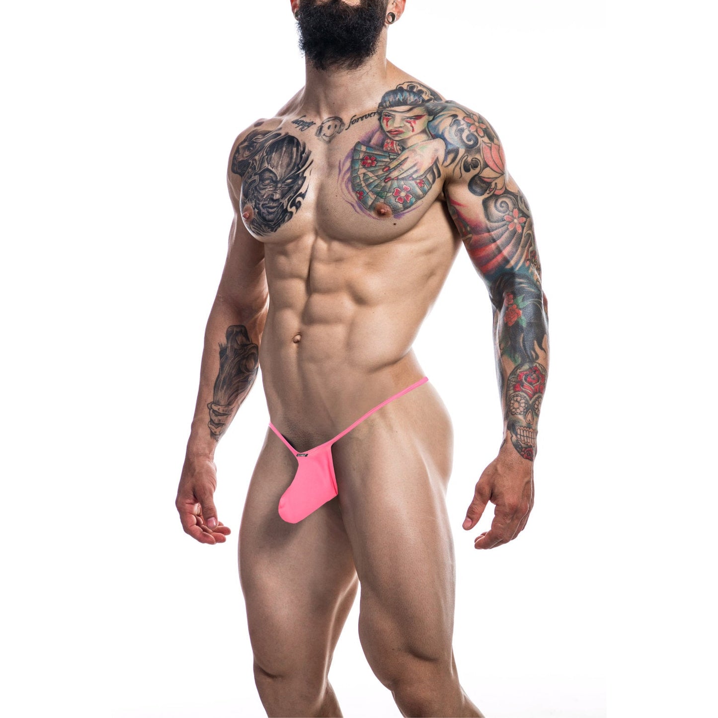 C4M Loopstring Pouch Neon Coral L/XL | Front View | "mens coral pouch large - front view"