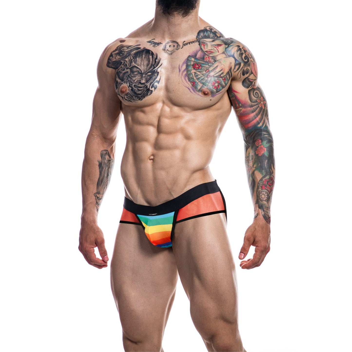 C4M Mixed Jockstrap Rainbow Large | Front View | "mens rainbow jockstrap large - front view"