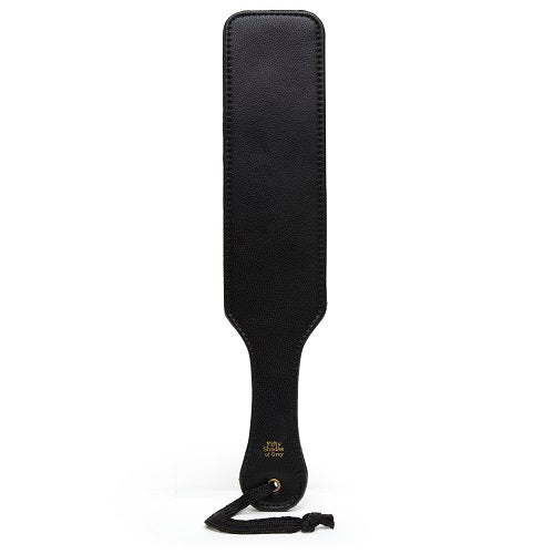 Fifty-Shades-Of-Grey-Bound-To-You-Paddle|Front|"grey leather spanking paddle with wrist strap - front view"