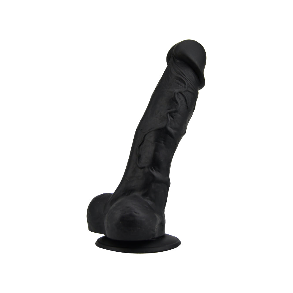 Loving Joy 7 Inch Realistic Silicone Dildo with Suction Cup and Balls Black | Front View | "7 inch black realistic dildo - front view"