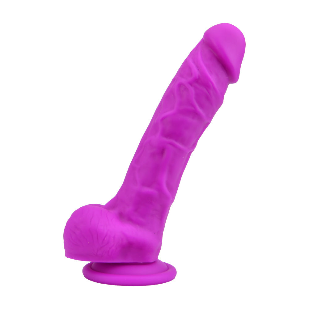 Loving Joy 8 Inch Realistic Silicone Dildo with Suction Cup and Balls Purple | Front View | "8 inch purple realistic dildo - front view"