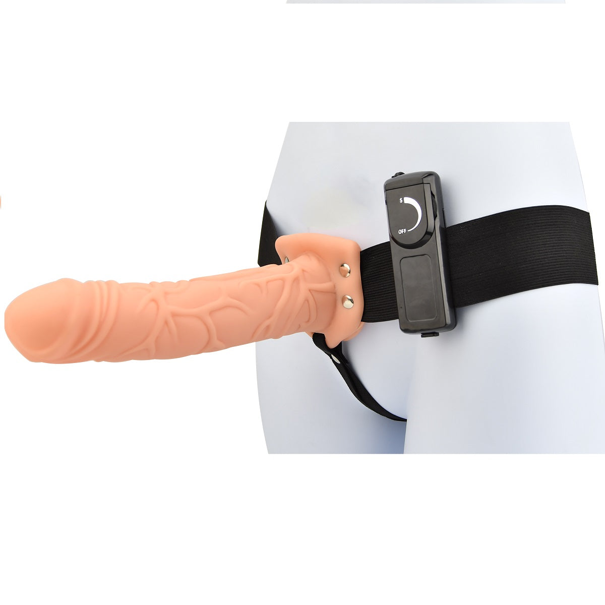 Loving Joy 8 Inch Vibrating Hollow Strap On Vanilla | Main View | "8 inch vanilla colored vibrating hollow strap on - main view"