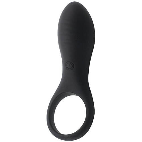 Loving-Joy-Rechargeable-Silicone-Vibrating-Cock-Ring|Front View|"rechargeable silicone cock ring in black - front view"