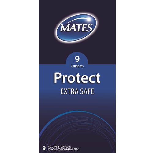 Mates-Protect-Extra-Safe-Condoms-9-Pack|Front|"extra thick protective condoms nine pack - front view"