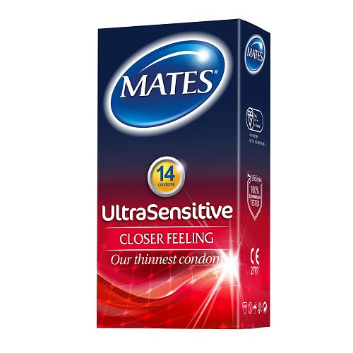 Mates Ultra Sensitive Condoms 14 Pack | Main View | "ultra sensitive condom pack - main view"