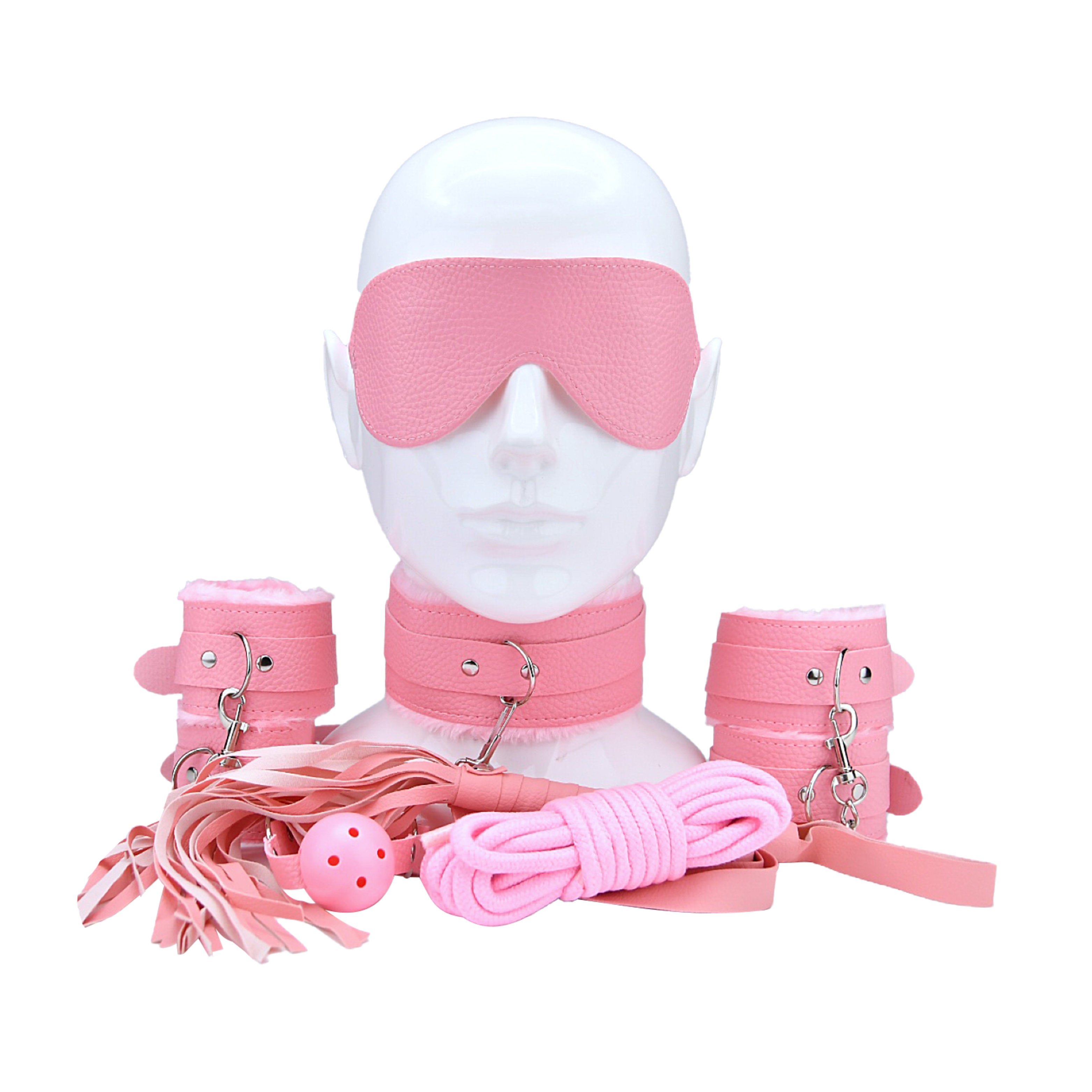 Bound to Play Beginner's Bondage Kit Pink (8 Piece)|Front View|"pink bondage starter kit - front view"