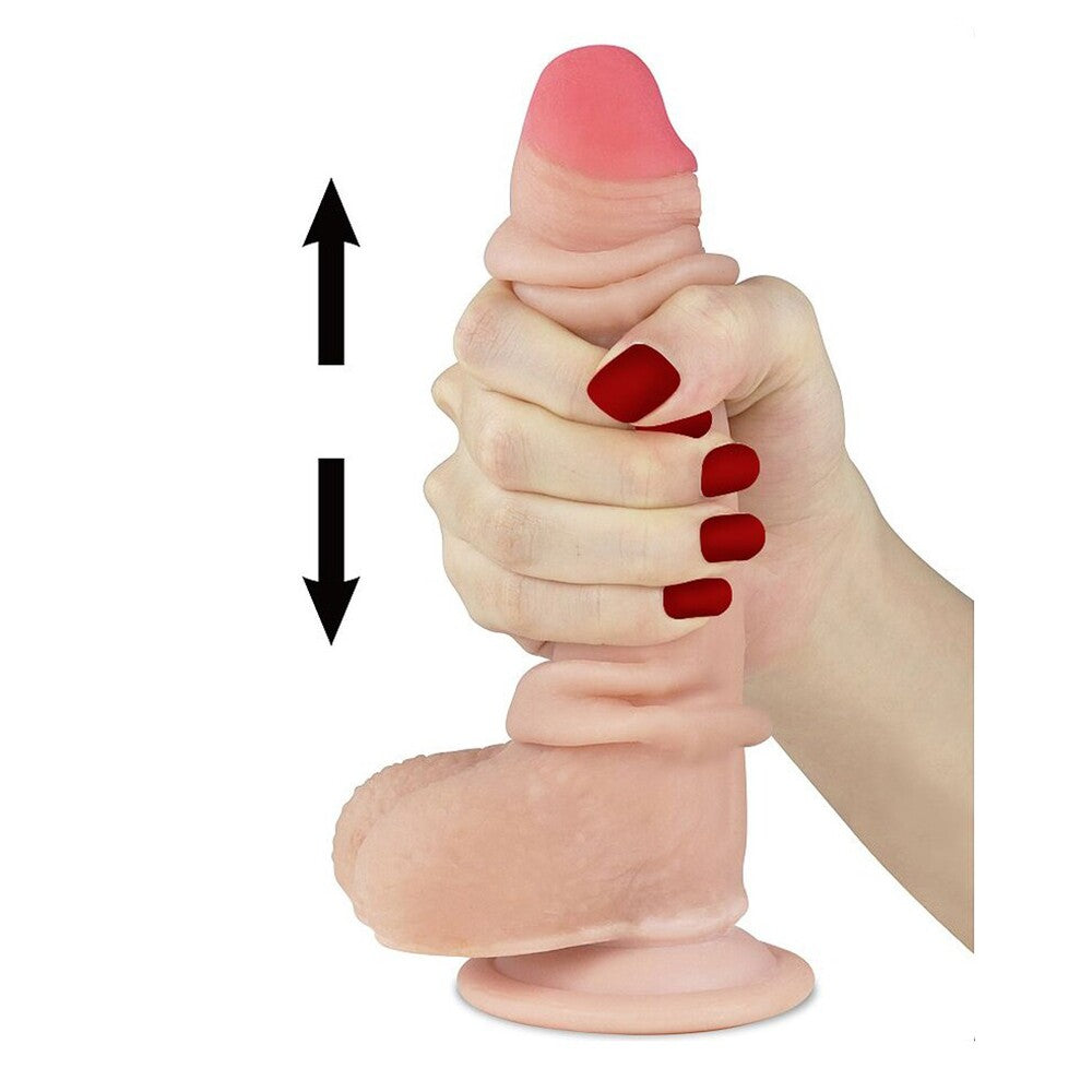 Lovetoy Sliding Skin Dildo 7 Inch|Detail View|"Realistic pleasure device - detail view"