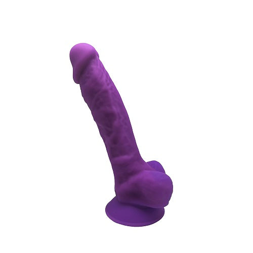 SilexD 7 inch Realistic Silicone Dual Density Dildo with Suction Cup and Balls Purple | Front View | "purple realistic dildo - front view"