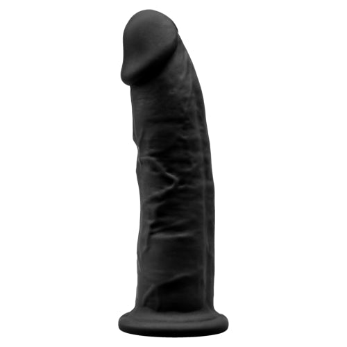 SilexD-9-Inch-Realistic-Girthy-Silicone-Dual-Density-Dildo-With-Suction-Cup-Black|Front View|"girthy realistic dildo in black - front view"