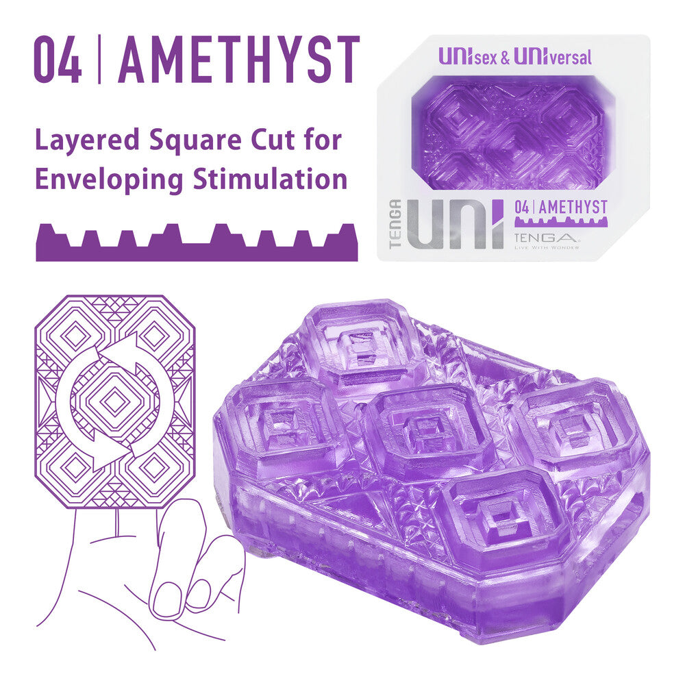 Tenga UNI Amethyst Sleeve Masturbator | Front View | "Amethyst sleeve masturbator - front view"