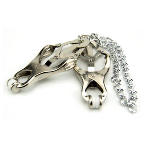 Bound to Please Squeezer Teaser Clover Nipple Clamps with Chain | Side View | Chain connection detail