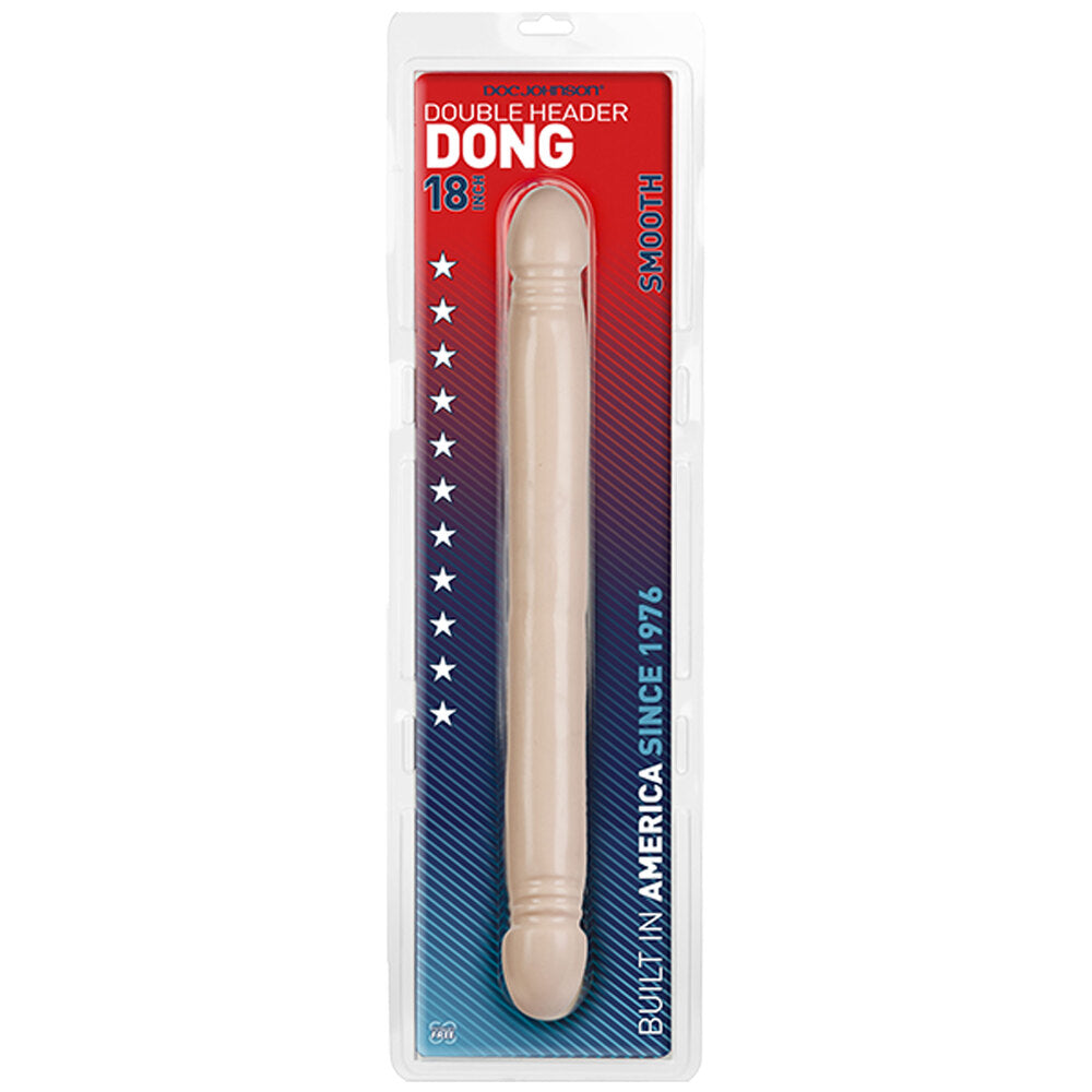 Double Header 18 Inch Smooth Dong Flesh Pink|Side View|"texture detail - side view"