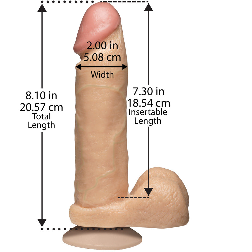 The Realistic Cock 8 Inch Dildo Flesh Pink|Side View|"flesh detail - side view"