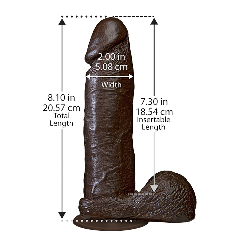 The Realistic Cock 8 Inch Dildo Black|Side View|"black detail - side view"