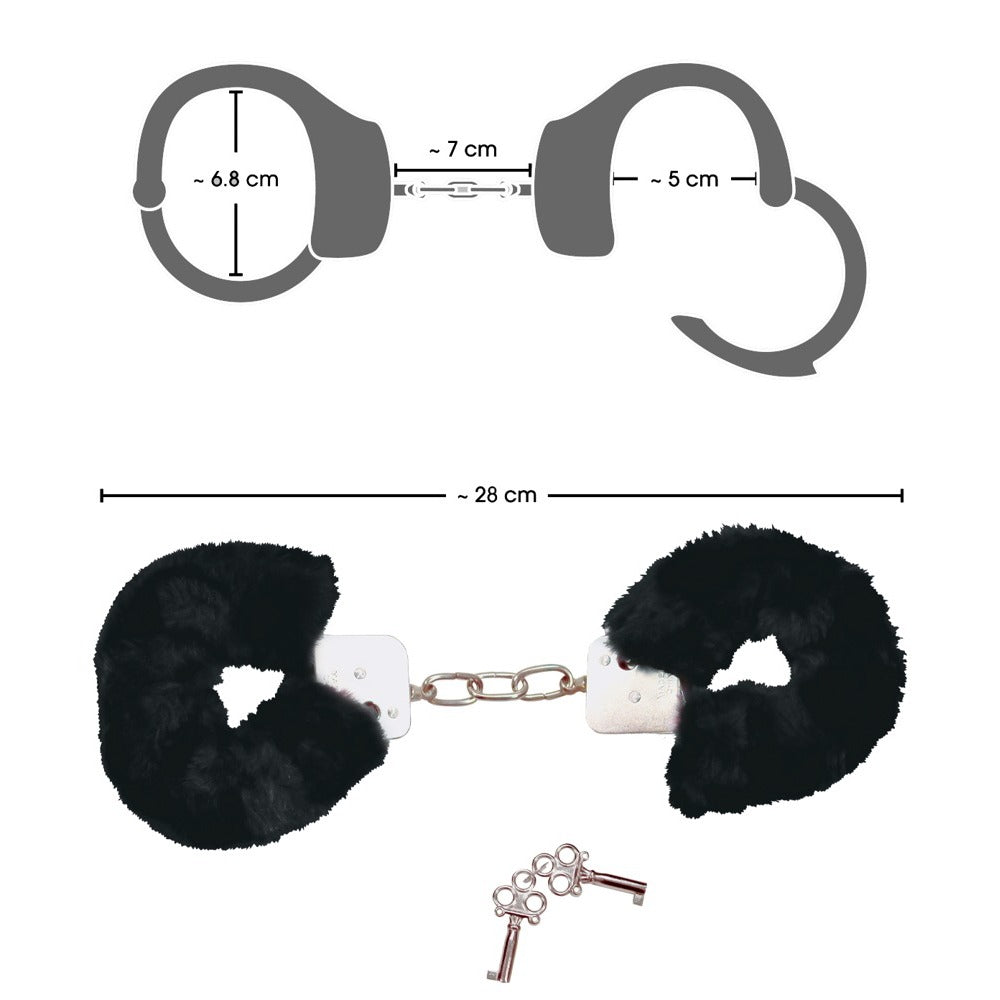 Bad Kitty Black Plush Handcuffs|Detail View|"plush features-detail view"|