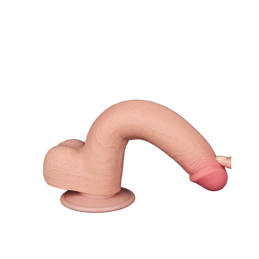 Lovetoy Sliding Easy Bend Skin Dildo 9 Inch|Side View|"bend detail - side view"