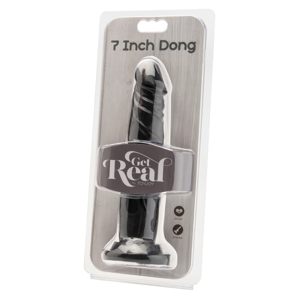 ToyJoy Get Real 7 Inch Dong Black|Side View|"texture detail - side view"