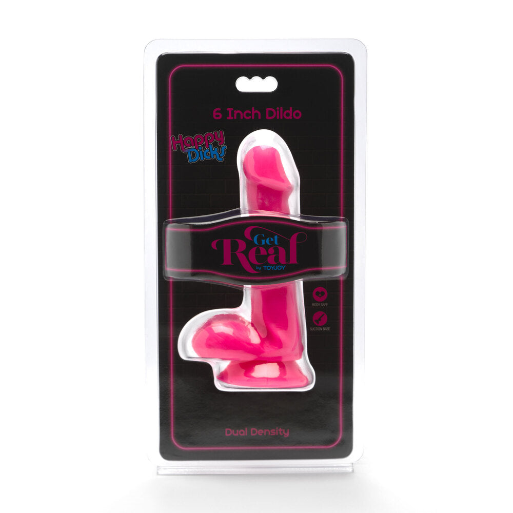 ToyJoy Happy Dicks Dildo With Balls 6 Inches|Side View|"ball detail - side view"