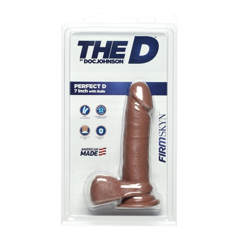 The D Perfect D FIRMSKYN 7 Inch Dildo with Balls Caramel|Side View|"caramel detail - side view"