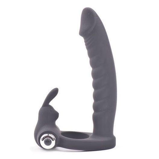 Fun Bunny Teaser Vibrating Rabbit Cock Ring Black|Front View|"bunny design - front view"