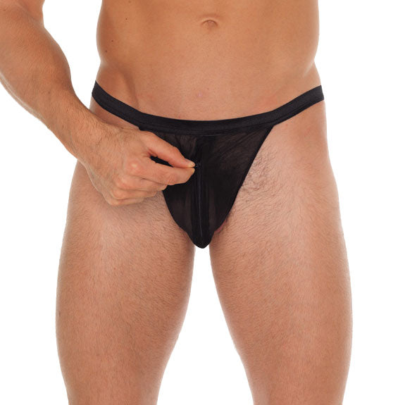 Mens Black GString With Pouch|Front View|"pouch design-front view"|