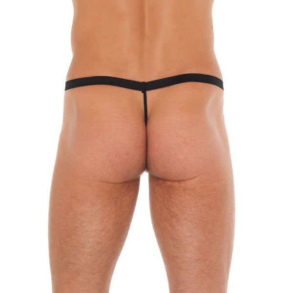 Mens Black GSting With Zipper On Red Pouch|Side View|"pouch features-side view"|