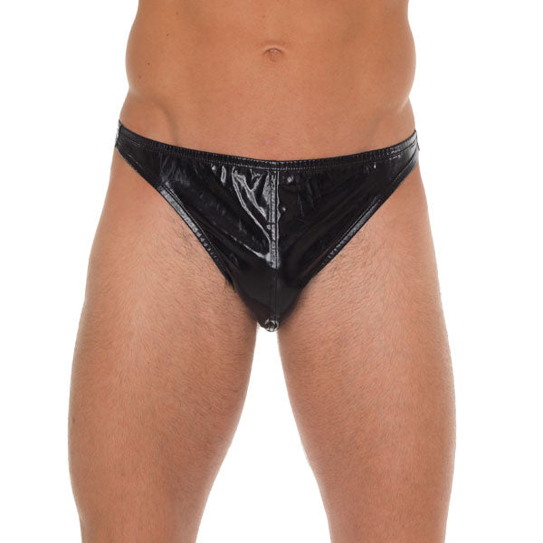Men Black Shiny GString|Front View|"shiny design-front view"|