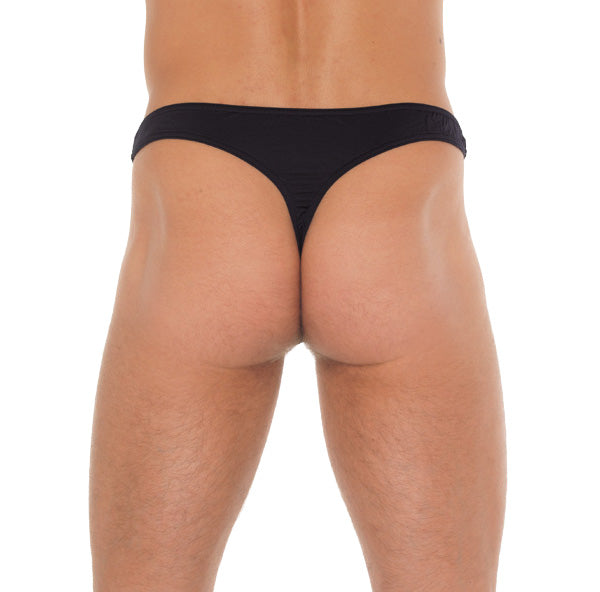 Mens Black GString With A Net Pouch|Side View|"pouch features-side view"|