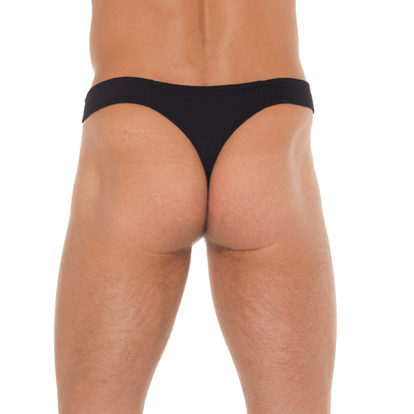 Mens Black GString With Zipper On Pouch|Side View|"pouch features-side view"|