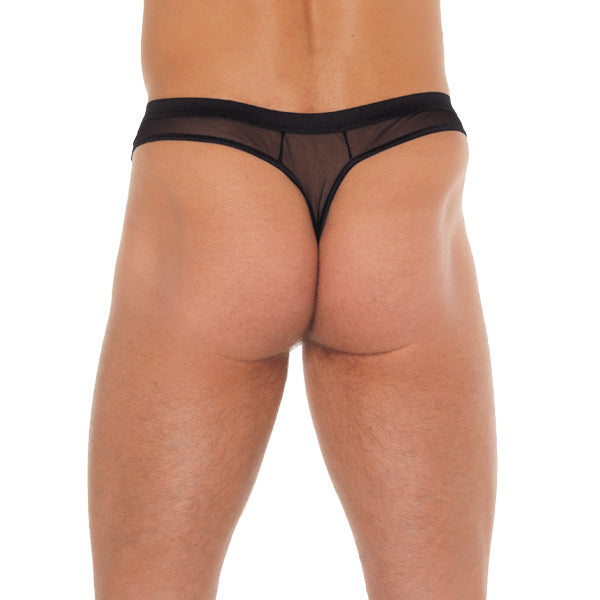 Mens Black GString With Penis Sleeve|Side View|"string features-side view"|