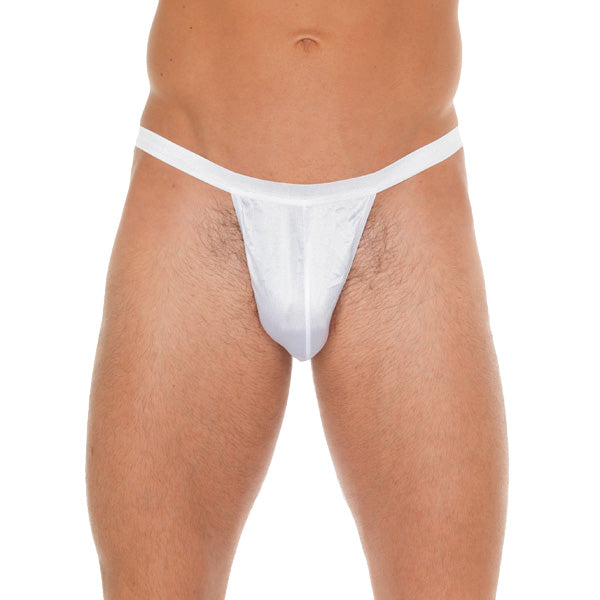 Mens White GString With Small White Pouch|Front View|"pouch design-front view"|
