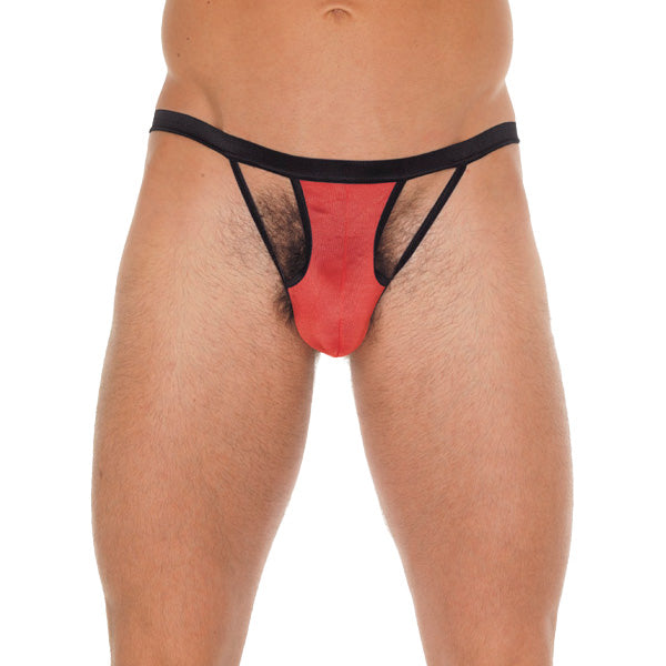 Mens Black GString With Red Pouch|Front View|"red design-front view"|