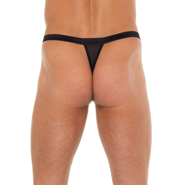 Mens Black GString With Red Pouch|Side View|"pouch features-side view"|