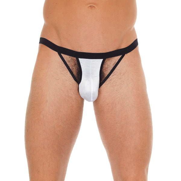 Mens Black GString With White Pouch|Front View|"white design-front view"|