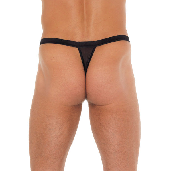 Mens Black GString With White Pouch|Side View|"pouch features-side view"|