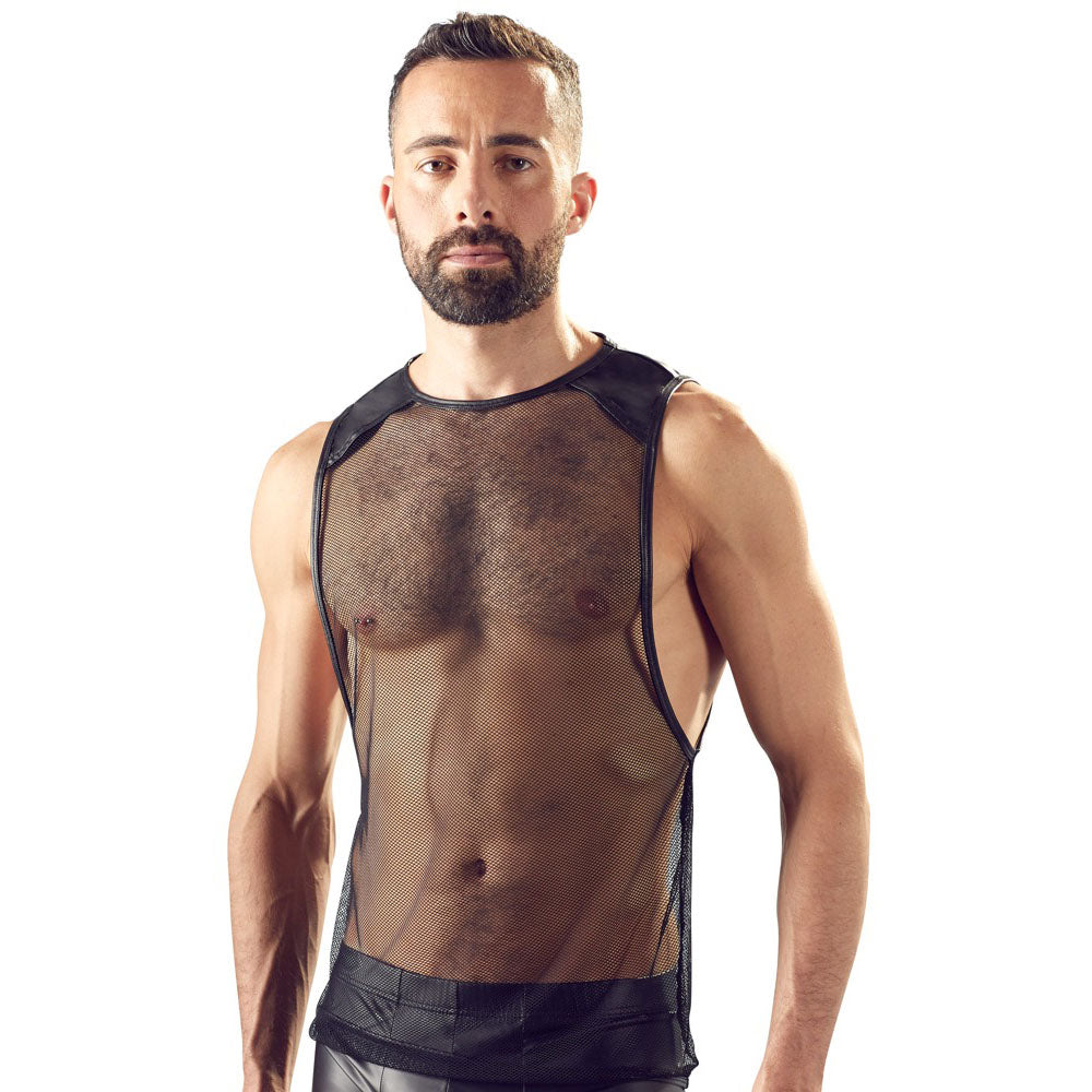 Svenjoyment Mens Black Net Shirt|Front View|"net design-front view"|