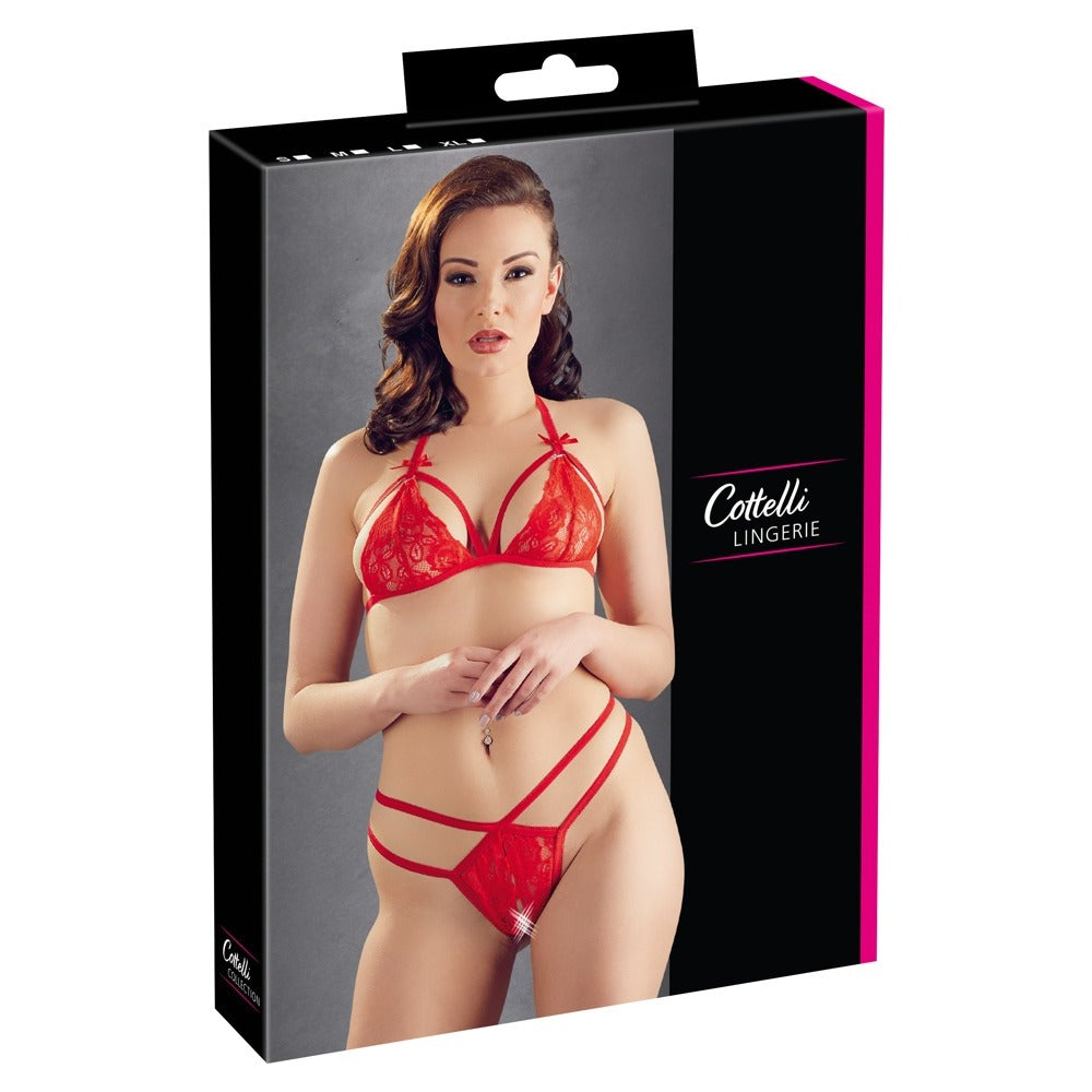 Cottelli Lace Set Red|Detail View|"red lace lingerie set - detail view"