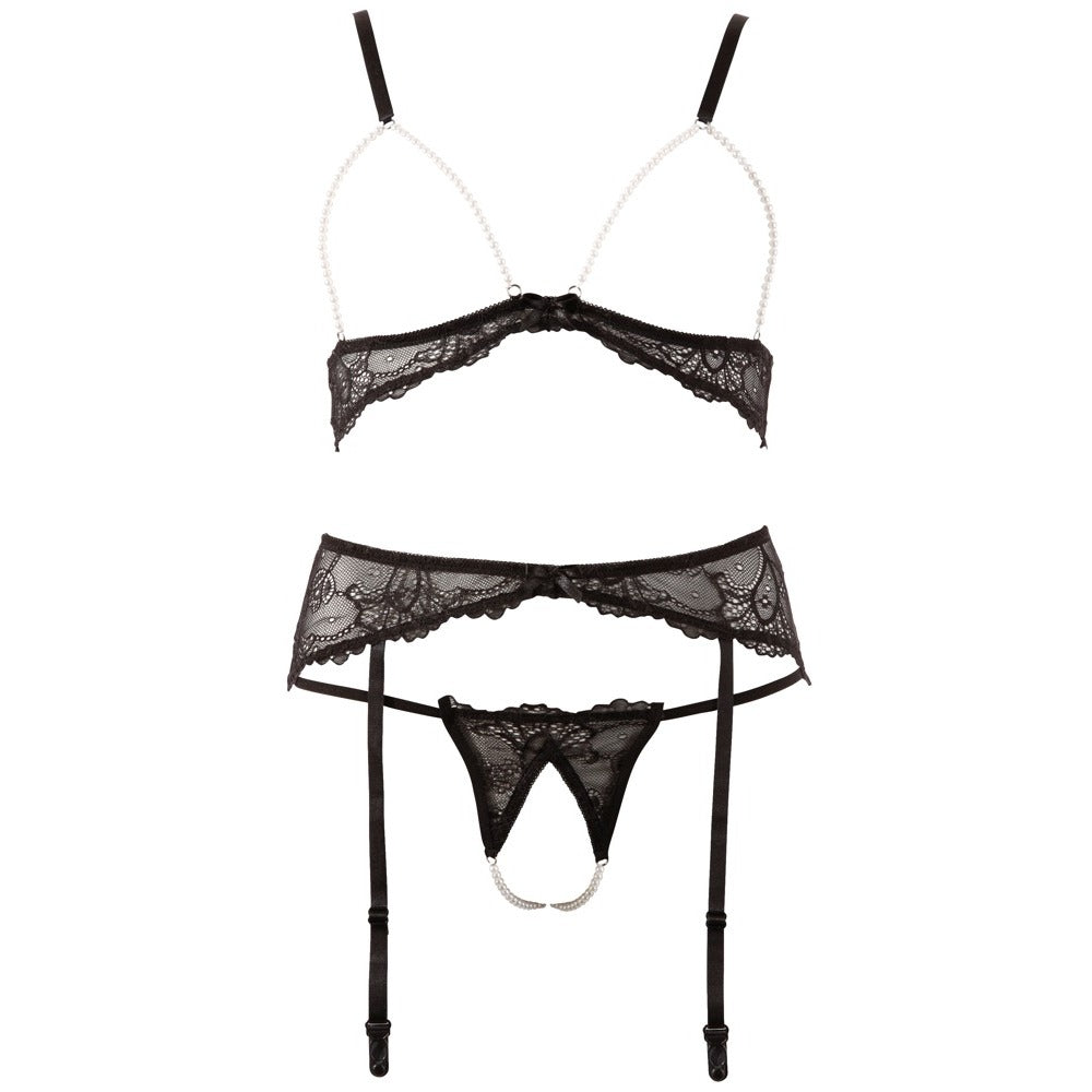 Abierta Fina Pearl Bra Suspender And String|Back View|"pearl bra suspender set - back view"