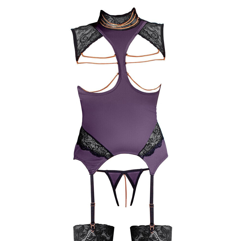 Abierta Fina Basque and Crotchless Set Chains|Back View|"chain basque set - back view"