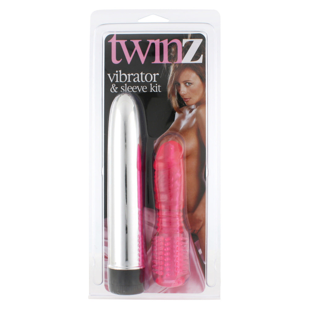 Twinz Vibrator And Sleeve Kit|Side View|"couples pleasure set - side view"