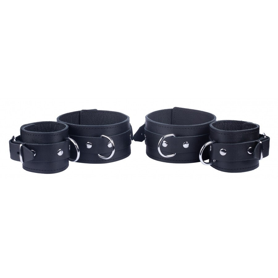 The Red Arm To Forearm Leather Shackles|Front View|"leather shackles-front view"|
