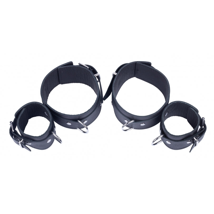 The Red Arm To Forearm Leather Shackles|Side View|"shackle details-side view"|