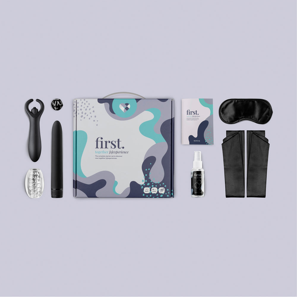 First Together Sexperience Complete Starter Kit|Side View|"couples starter kit - side view"