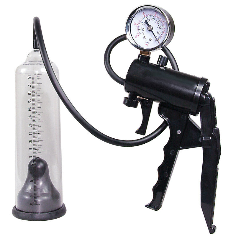 Penis Pump Stiff And Strong|Front View|"Professional vacuum enhancement pump with pressure gauge - front view"